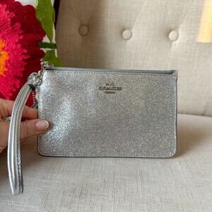Coach Sparkle Silver Large Wristlet Clutch Wallet